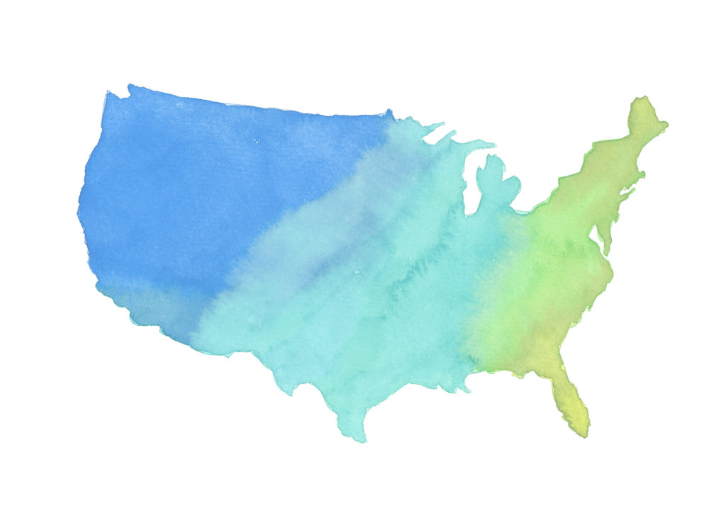 acquerello della mappa degli Stati Uniti d'America, illustrazione
