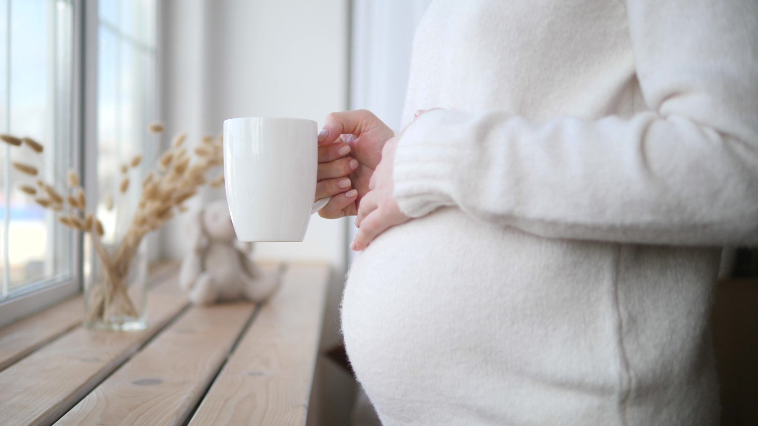 Closeup Of Pregnant Woman With Cup Drinking Tea In The Morning Closeup Of Pregnant Woman With Cup Drinking Tea