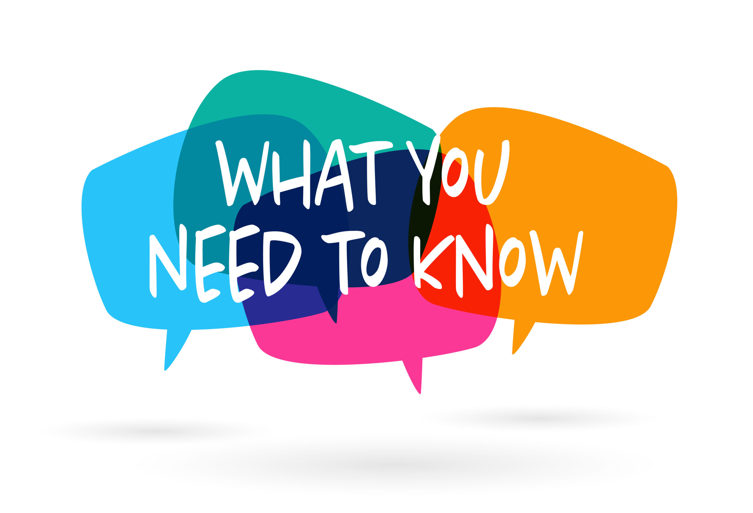 Colorful speech bubble graphics with text "What you need to know".