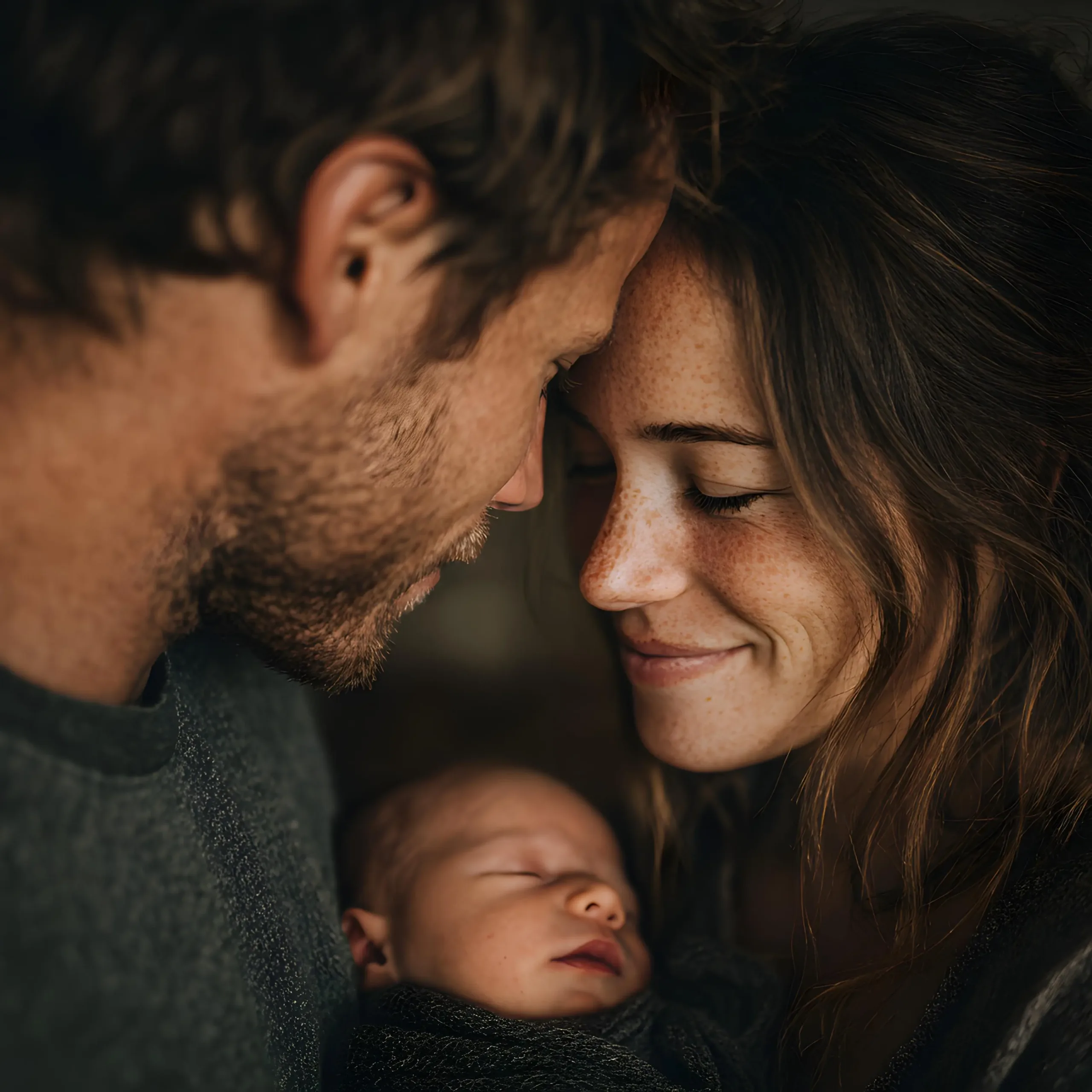Joyful family holding their baby